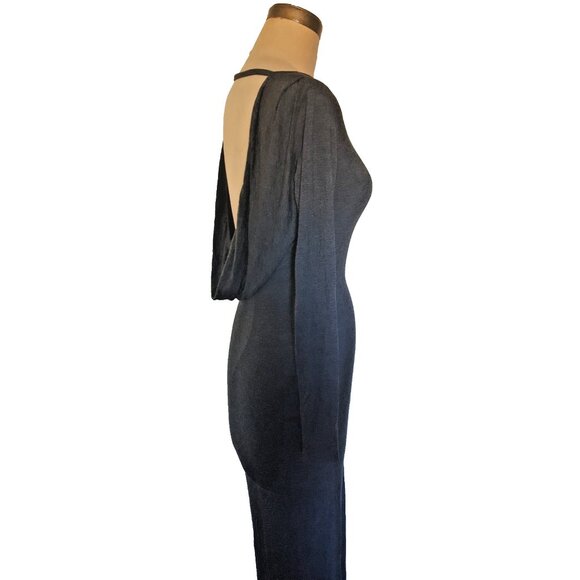 Sparkle & Fade maxi gray bodycon stretch cut out back waterfall pencil dress S - Picture 9 of 11
